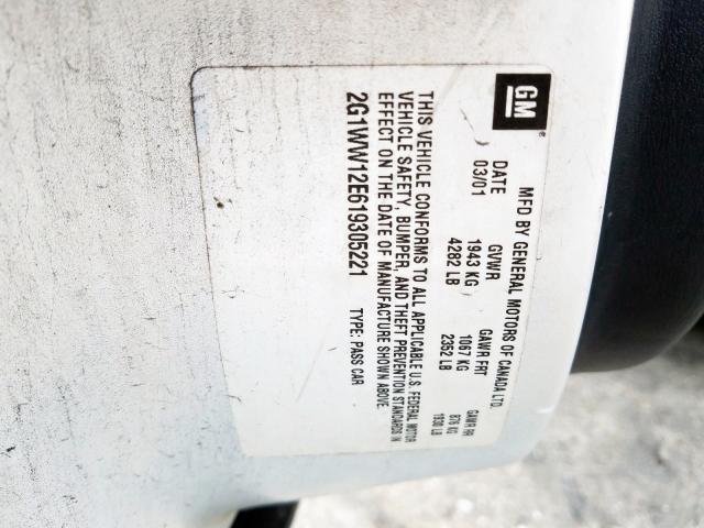 2G1WW12E619305221 - 2001 CHEVROLET MONTE CARLO LS  ფოტო 10