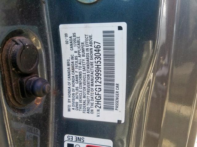 2HGFG12999H530467 - 2009 HONDA CIVIC EXL  照片 10