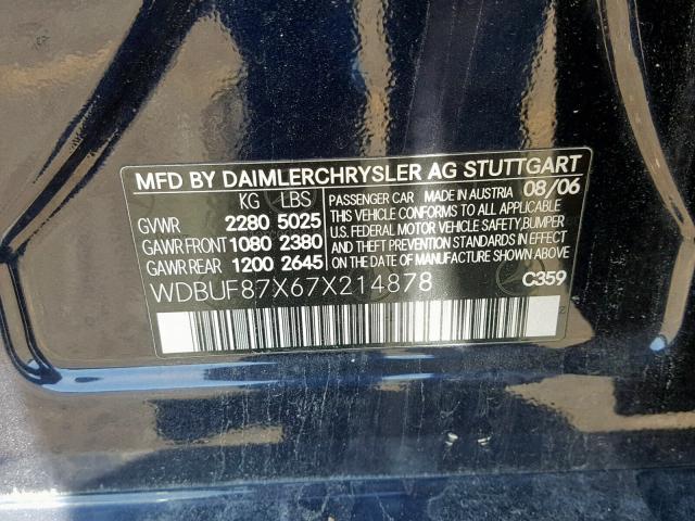 WDBUF87X67X214878 - 2007 MERCEDES-BENZ E 350 4MATIC BLUE photo 10