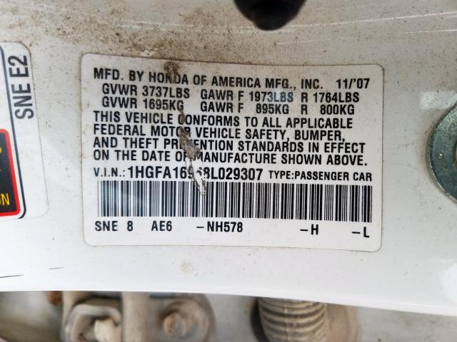 1HGFA16968L029307 - 2008 HONDA CIVIC EXL  照片 10