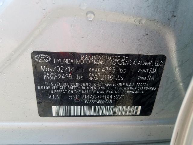 5NPEB4AC3EH943221 - 2014 HYUNDAI SONATA GLS  photo 10