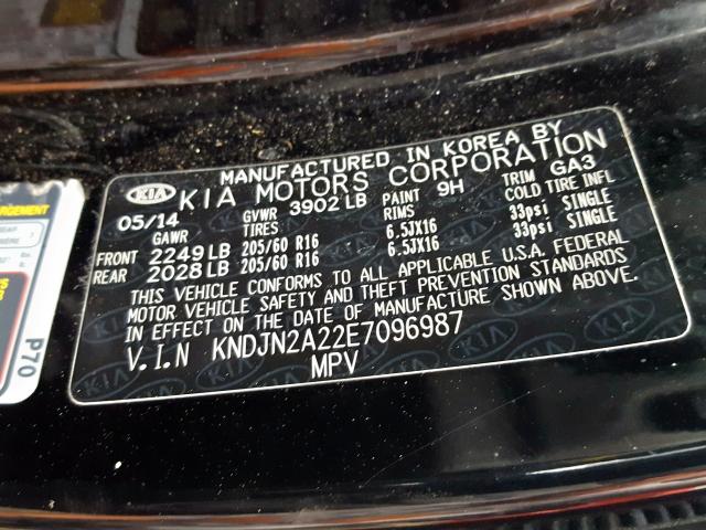 KNDJN2A22E7096987 - 2014 KIA SOUL  photo 10