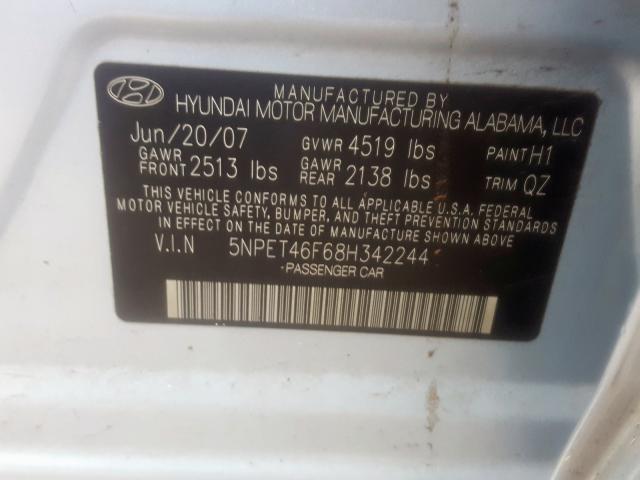 5NPET46F68H342244 - 2008 HYUNDAI SONATA GLS  photo 10