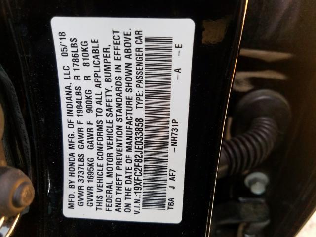 19XFC2F82JE033858 - 2018 HONDA CIVIC EX  photo 10