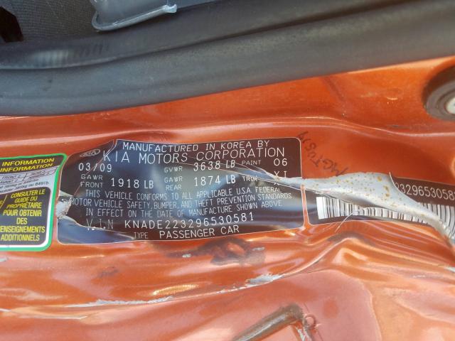 KNADE223296530581 - 2009 KIA RIO BASE  photo 10