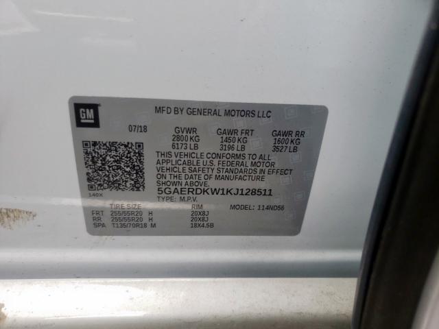 5GAERDKW1KJ128511 - 2019 BUICK ENCLAVE AVENIR  photo 10