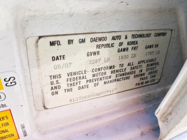 KL1TD66608B007487 - 2008 CHEVROLET AVEO BASE  foto 10