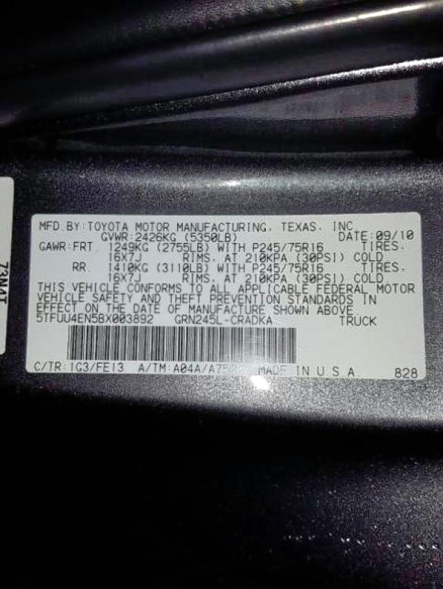 5TFUU4EN5BX003892 - 2011 TOYOTA TACOMA ACCESS CAB  ფოტო 10