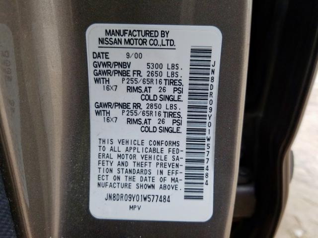 JN8DR09Y01W577484 - 2001 NISSAN PATHFINDER LE  ფოტო 10