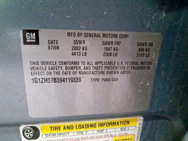 1G1ZH57B394119339 - 2009 CHEVROLET MALIBU 1LT  照片 10