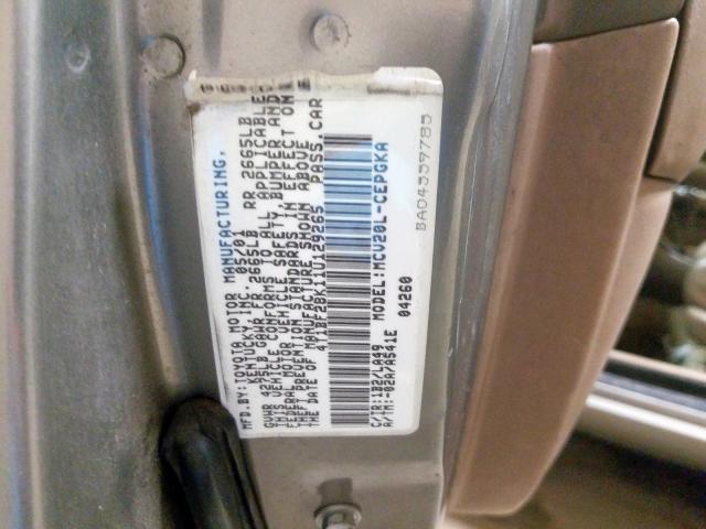 4T1BF28K11U129265 - 2001 TOYOTA toyota camry ce  photo 10