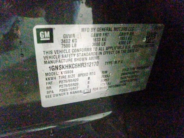 1GNSKHKC6HR312170 - 2017 CHEVROLET SUBURBAN K1500 LT  photo 10