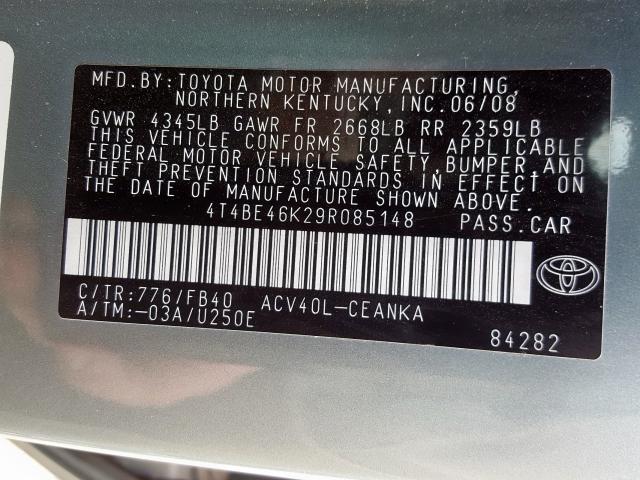 4T4BE46K29R085148 - 2009 TOYOTA CAMRY BASE  photo 10