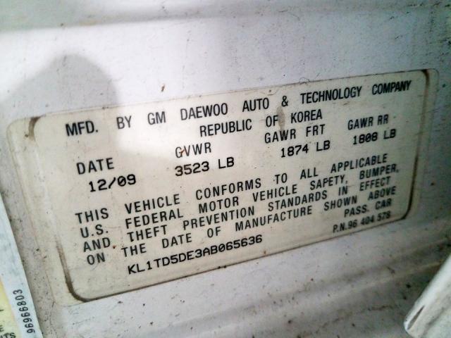 KL1TD5DE3AB065636 - 2010 CHEVROLET AVEO LS  ფოტო 10