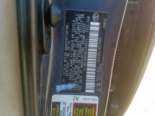 4T1BK3DB5BU392643 - 2011 TOYOTA AVALON BASE  photo 10