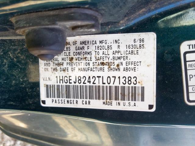 1HGEJ8242TL071383 - 1996 HONDA CIVIC EX  photo 10