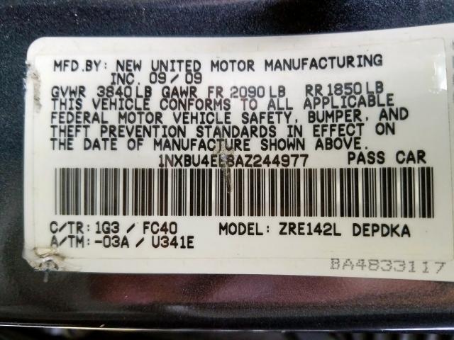 1NXBU4EE8AZ244977 - 2010 TOYOTA COROLLA BASE  照片 10