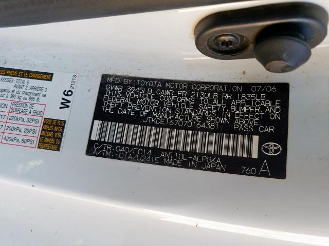 JTKDE167070164381 - 2007 TOYOTA SCION TC  photo 10