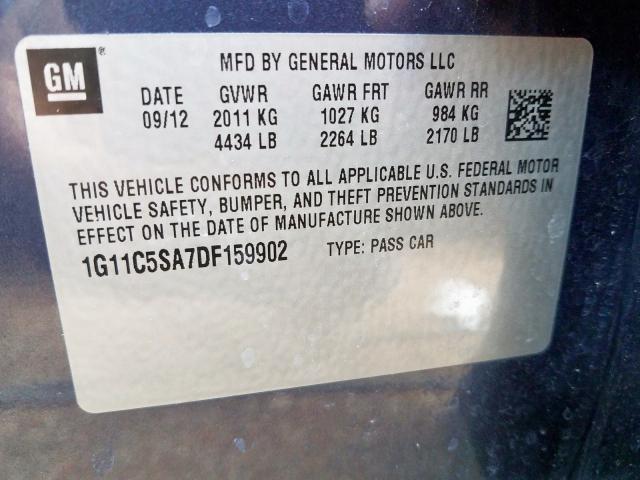 1G11C5SA7DF159902 - 2013 CHEVROLET MALIBU 1LT  照片 10