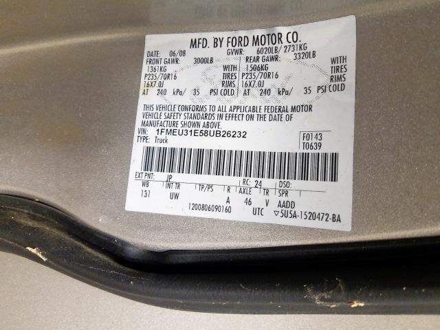 1FMEU31E58UB26232 - 2008 FORD EXPLORER SPORT TRAC XLT  photo 10