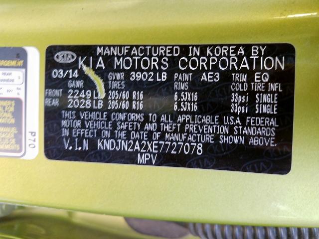 KNDJN2A2XE7727078 - 2014 KIA SOUL  photo 10