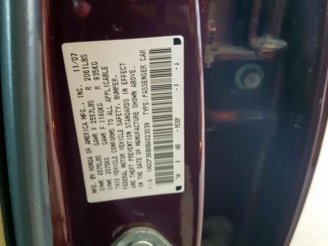 1HGCP368X8A023039 - 2008 HONDA ACCORD EXL  photo 10