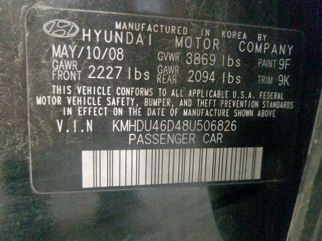 KMHDU46D48U506826 - 2008 HYUNDAI ELANTRA GLS  photo 10