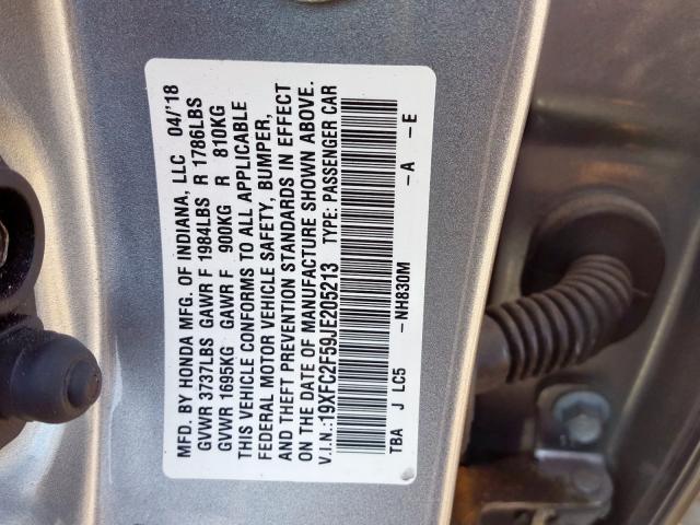 19XFC2F59JE205213 - 2018 HONDA CIVIC LX  photo 10