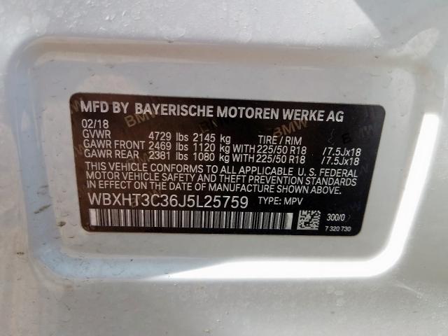 WBXHT3C36J5L25759 - 2018 BMW X1 XDRIVE28I  photo 10