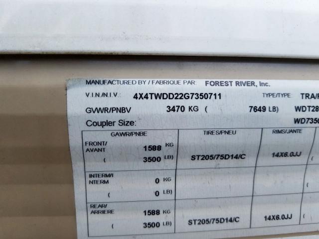 4X4TWDD22G7350711 - 2016 WILDWOOD   ფოტო 8