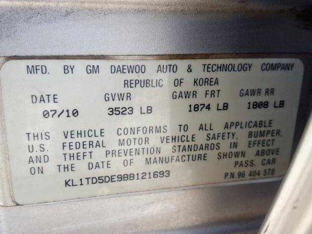 KL1TD5DE9BB121693 - 2011 CHEVROLET AVEO LS  ფოტო 10