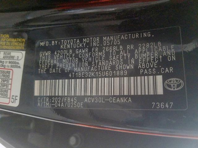 4T1BE32K15U601889 - 2005 TOYOTA CAMRY LE  photo 10