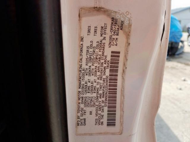 5TESN92N12Z049850 - 2002 TOYOTA TACOMA XTRACAB PRERUNNER  照片 10