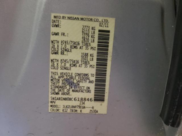 5N1AR1NB0BC618846 - 2011 NISSAN PATHFINDER S Արծաթագույն լուսանկար 10