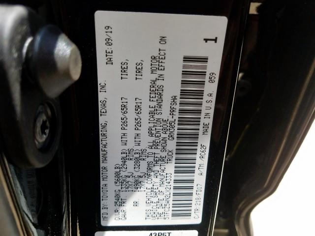 5TFCZ5AN2LX214333 - 2020 TOYOTA TACOMA DOUBLE CAB  照片 10