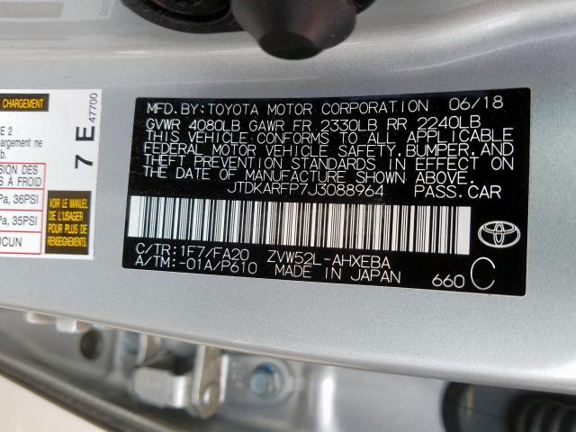 JTDKARFP7J3088964 - 2018 TOYOTA PRIUS PRIME  photo 10