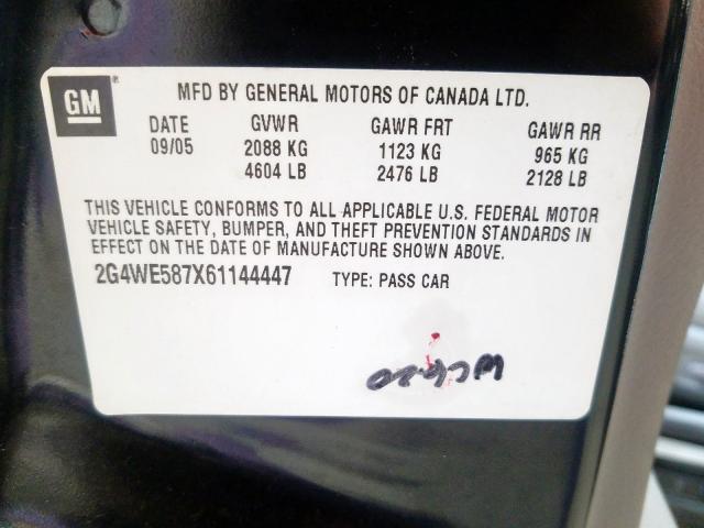 2G4WE587X61144447 - 2006 BUICK LACROSSE CXS  photo 10