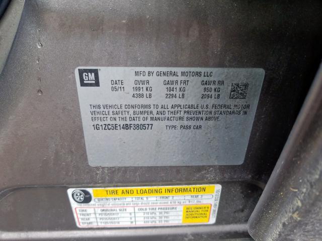 1G1ZC5E14BF380577 - 2011 CHEVROLET MALIBU 1LT  照片 10