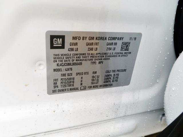 KL4CJCSB8LB056409 - 2020 BUICK ENCORE ESSENCE  photo 10