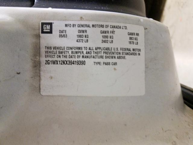 2G1WX12KX39419390 - 2003 CHEVROLET MONTE CARLO SS  ფოტო 10