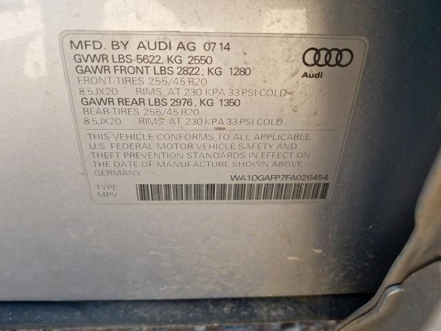 WA1DGAFP7FA026454 - 2015 AUDI Q5 PREMIUM PLUS  photo 10