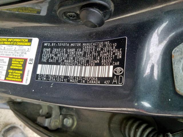 2T1BU4EE3AC344289 - 2010 TOYOTA COROLLA BASE  照片 10