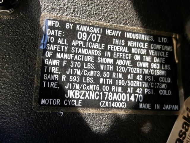 JKBZXNC178A001470 - 2008 KAWASAKI ZX1400 C  photo 10