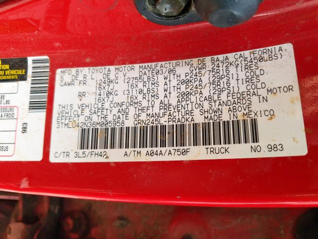 3TMLU42N36M005958 - 2006 TOYOTA TACOMA DOUBLE CAB  照片 10