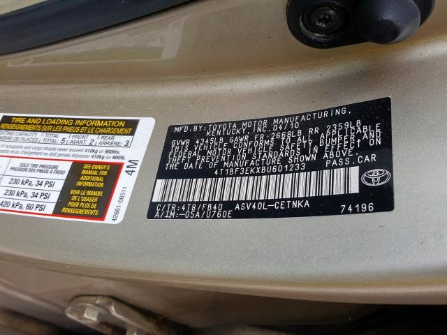 4T1BF3EKXBU601233 - 2011 TOYOTA CAMRY BASE  photo 10