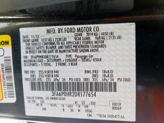 3FA6P0HR2DR177654 - 2013 FORD FUSION SE  photo 10