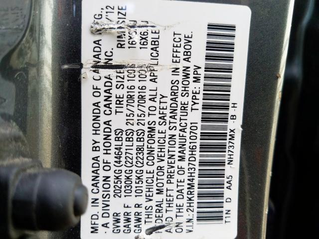 2HKRM4H37DH610701 - 2013 HONDA CR-V LX  photo 10