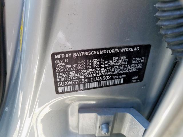 5UXWZ7C58H0U45502 - 2017 BMW X3 SDRIVE28I  photo 10