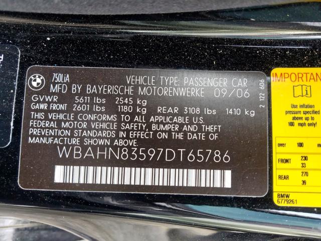 WBAHN83597DT65786 - 2007 BMW 750  photo 10