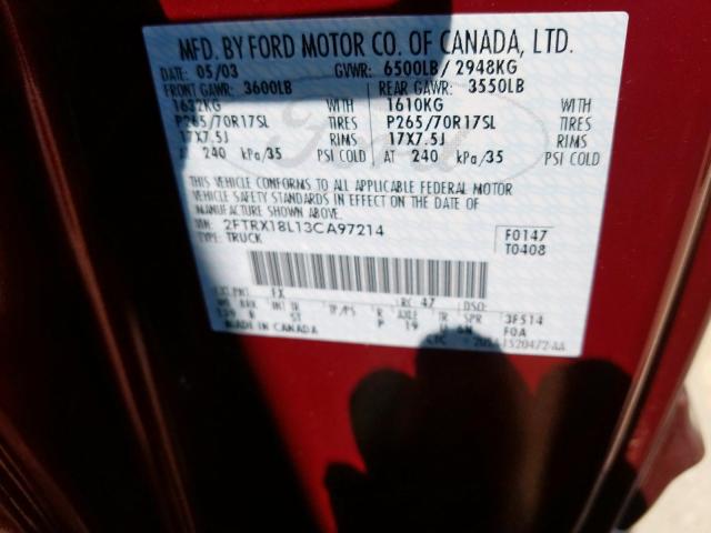 2FTRX18L13CA97214 - 2003 FORD F150  photo 10